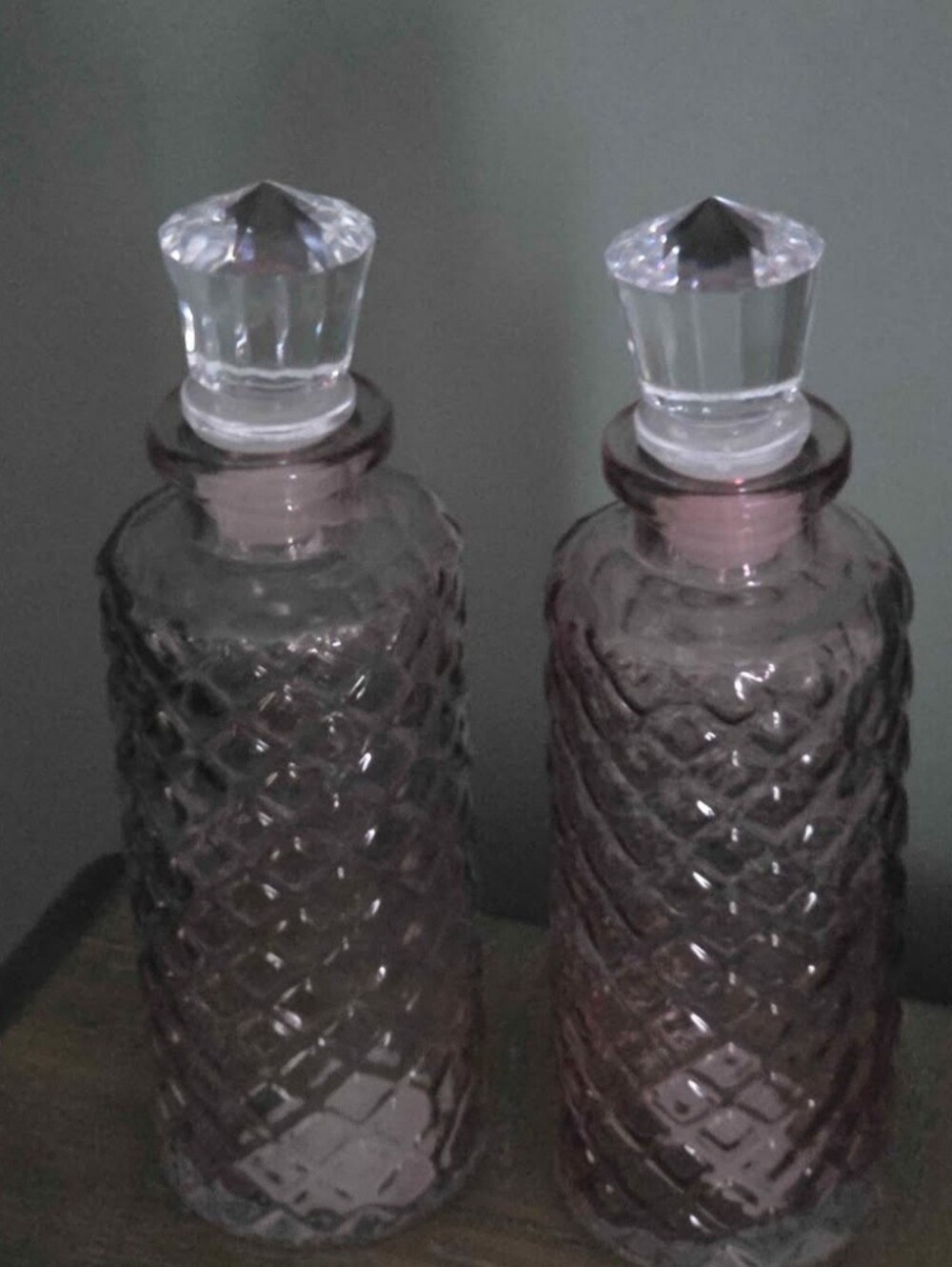 (2) Light Pink Vanity Jars w/faux Crystal Top Seals. - Picture 4 of 5